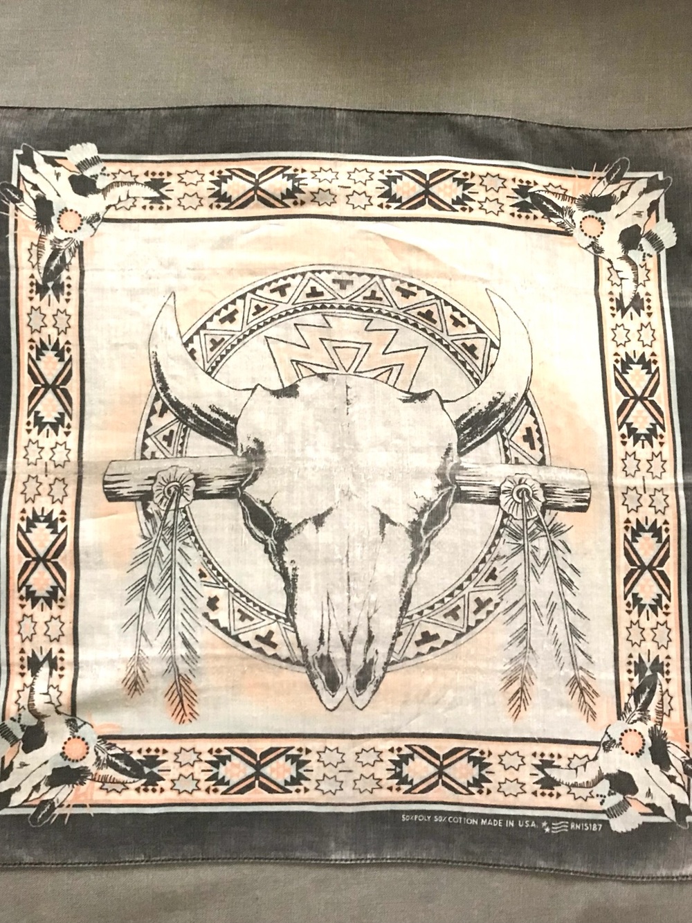 Southwestern Skull Bandana Scarf in Beige and Black